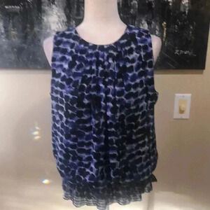 Sara Michelle Blue & Black Sleeveless Abstract Polka Dot Elastic Hem Top- L